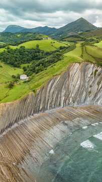 Aerial view of the beautiful Playa De Sakoneta beach, Basque country, Spain