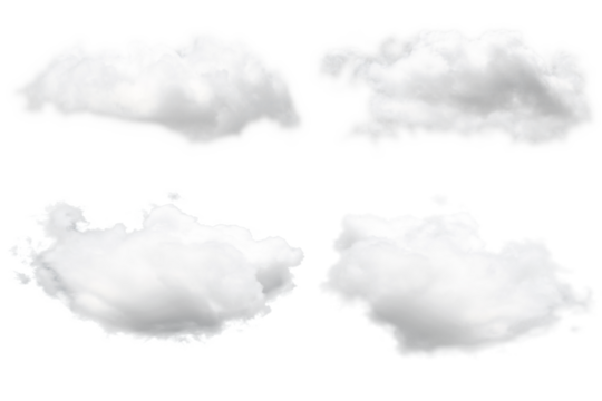 White clouds set on transparent sky, four white clouds in PNG isolated on transparent background