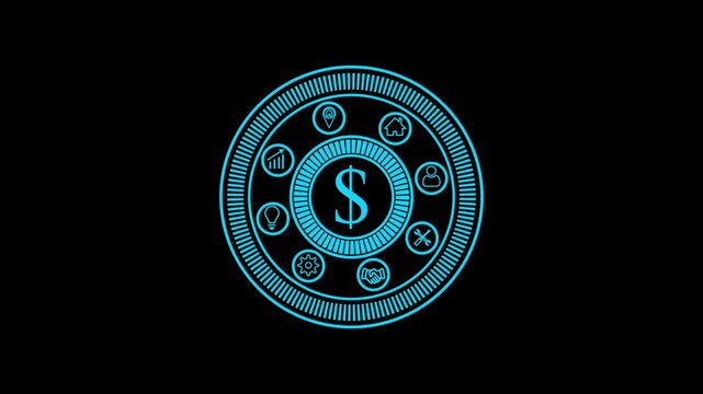 Circle dash rad color limit sign vertical all the video with glowing animated symbol on black background