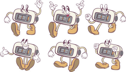 Retro groovy flip clock mascot character design