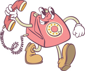 Retro groovy phone mascot character design