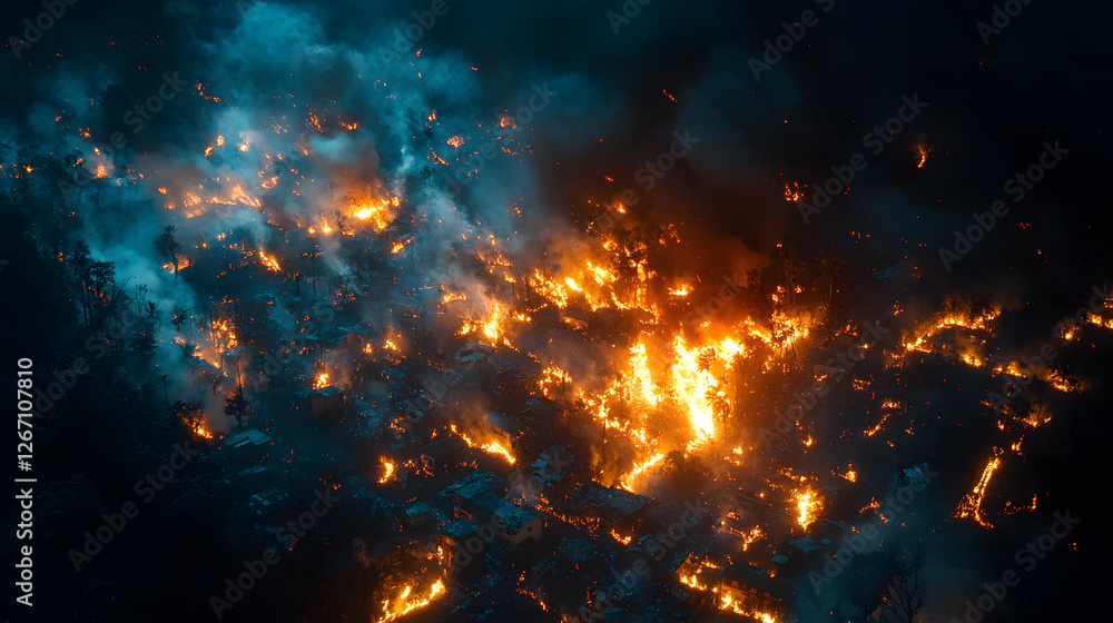 Poster inferno of the elements: a mesmerizing, fiery display captures the raw power of a firestorm. a dark 