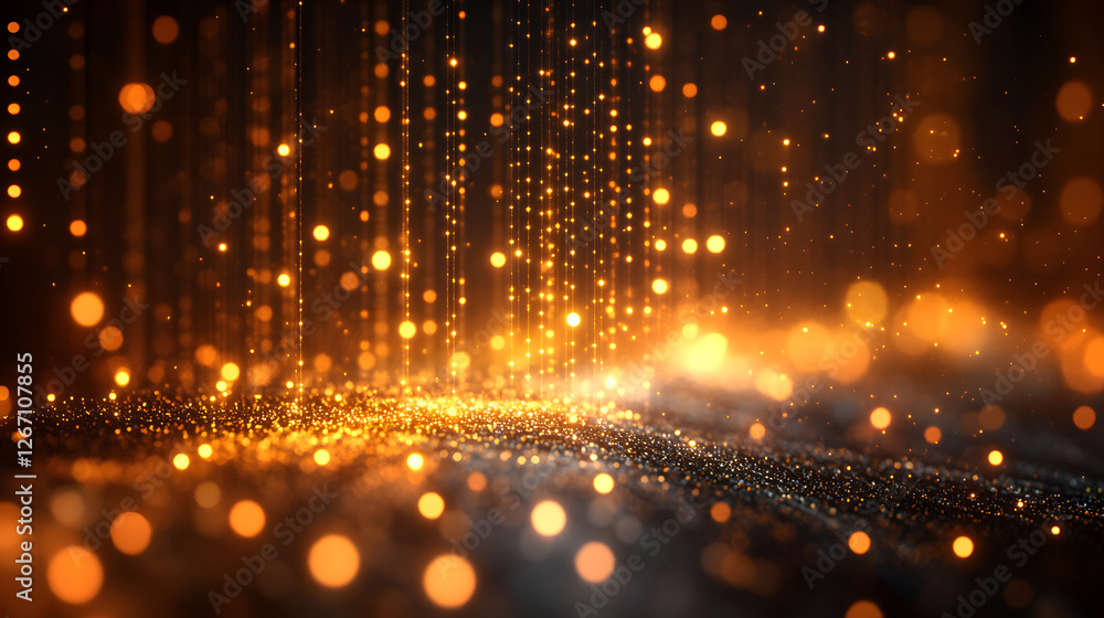 Poster glimmering pathways: a mesmerizing image showcasing a vibrant display of golden lights cascading dow