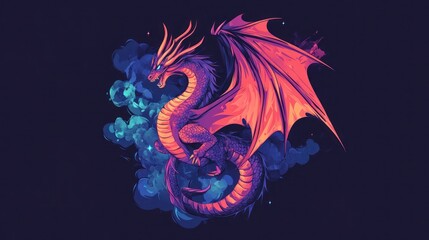Obraz premium Majestic dragon, fantasy art, vibrant colors, smoky background, digital illustration