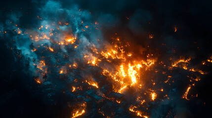 Inferno of the Elements: A mesmerizing, fiery display captures the raw power of a firestorm. A dark backdrop frames the fiery oranges and blues, offering a glimpse into the heart of destruction