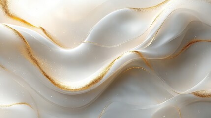Obraz premium Elegant White and Gold Background Featuring a Fluid Wavy Pattern Creating a Sense of Harmony and Sophistication Perfect for Modern Design Aesthetic and Minimalist Decor
