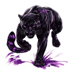 Panther strides forward, ready to pounce, against a stark white, for use in a logo or design