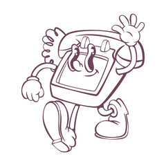Retro groovy phone mascot character design