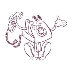 Retro groovy phone mascot character design