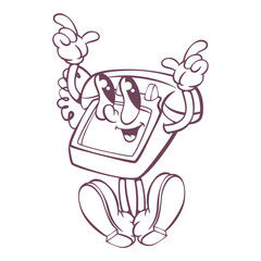 Retro groovy phone mascot character design