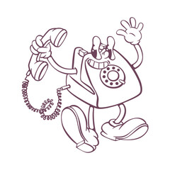 Retro groovy phone mascot character design