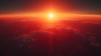 Fototapeta premium A Celestial Dawn: A breathtaking view of sunrise illuminating a sea of clouds and stretching to the horizon.