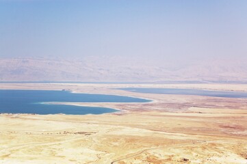 Bird-eye view on dead sea and Negev desert in Israel