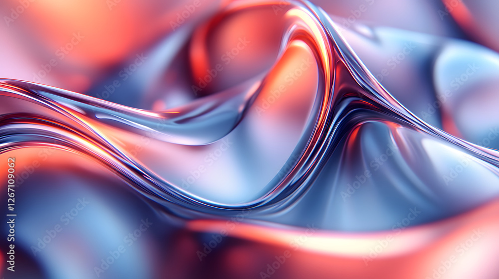 Poster abstract metallic flow: a captivating close-up of fluid metallic shapes, with a dynamic interplay of
