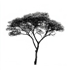 Single Tree Silhouette Isolated on White Background Elegant Nature Photography Black and White Dramatic Tree Branch Detailed Graphic Design Element   