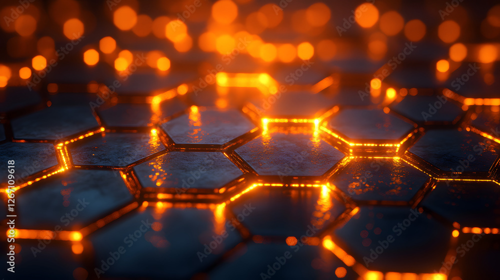 Aufkleber glow of technological innovation: a close-up view showcases a futuristic hexagonal pattern emitting 