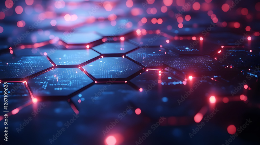 Poster digital hexagons: a close-up shot reveals a futuristic, technological world composed of hexagonal st