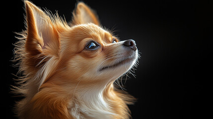 Obraz premium Charming Chihuahua dog profile portrait with a shiny coat against a dark background