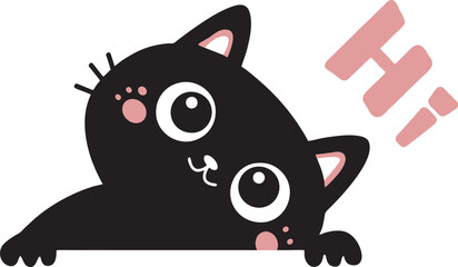 Hi Kitty says adorable pink black art illustration artwork vinyl vector poster acrylic poster interior logo editable Wall Sticker decor mug switch poster design