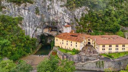 Aerial view of the Covadonga Sanctuary in Asturias, Northern Spain.