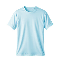 Minimalist plain light blue t-shirt mockup isolated on transparent background, blank apparel template for branding, design, and print-on-demand