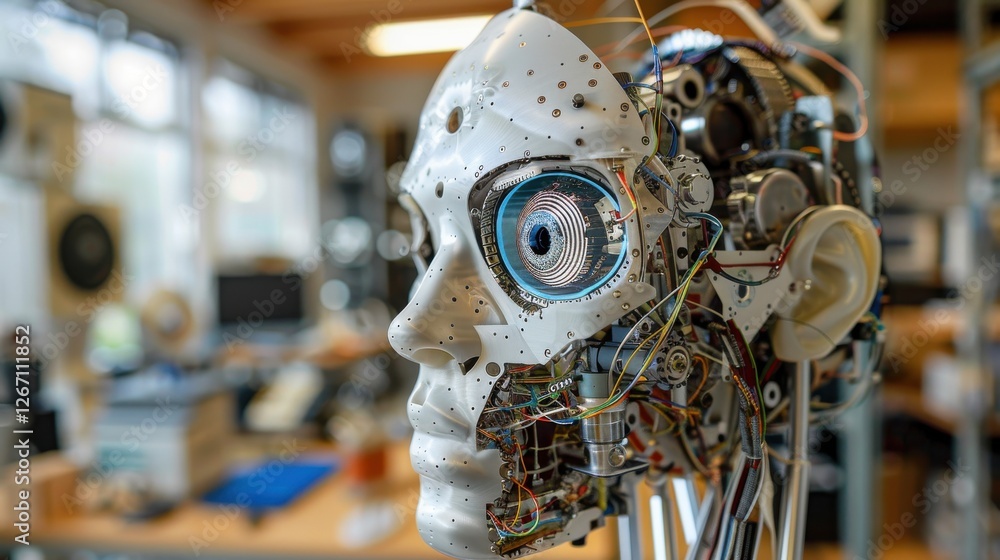 Poster advanced robotics in modern industry featuring intricate mechanical components and upscale technolog