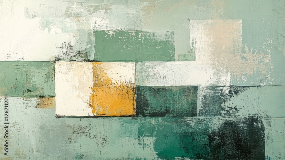 Poster abstract painting of stacked rectangular blocks in varied muted tones