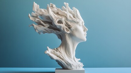 White Marble Bust with Abstract Hair Sculpture