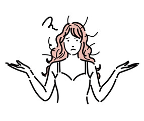 髪がぼさぼさで困った顔の綺麗な長髪の女性のイラスト