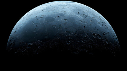 Naklejka premium Lunar Majesty: A striking close-up showcases the moon's surface, revealing craters and textures, bathed in a soft, ethereal glow against the vast blackness of space.