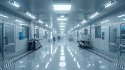 Fototapeta premium Modern Clean Room Interior in High-Tech Industry Space with Bright Lighting and Sleek Surfaces