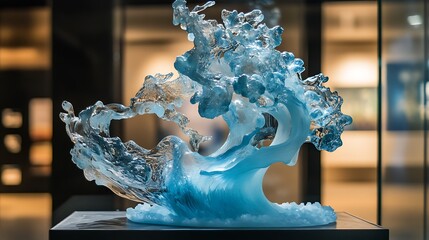 A Glass Sculpture of a Blue Ocean Wave