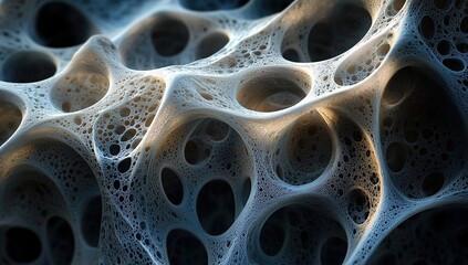 Exploring Intricate 3D Cellular Structures: A Journey into the Microscopic World of Complex Networks and Interconnected Cavities, Revealing Intriguing Patterns.