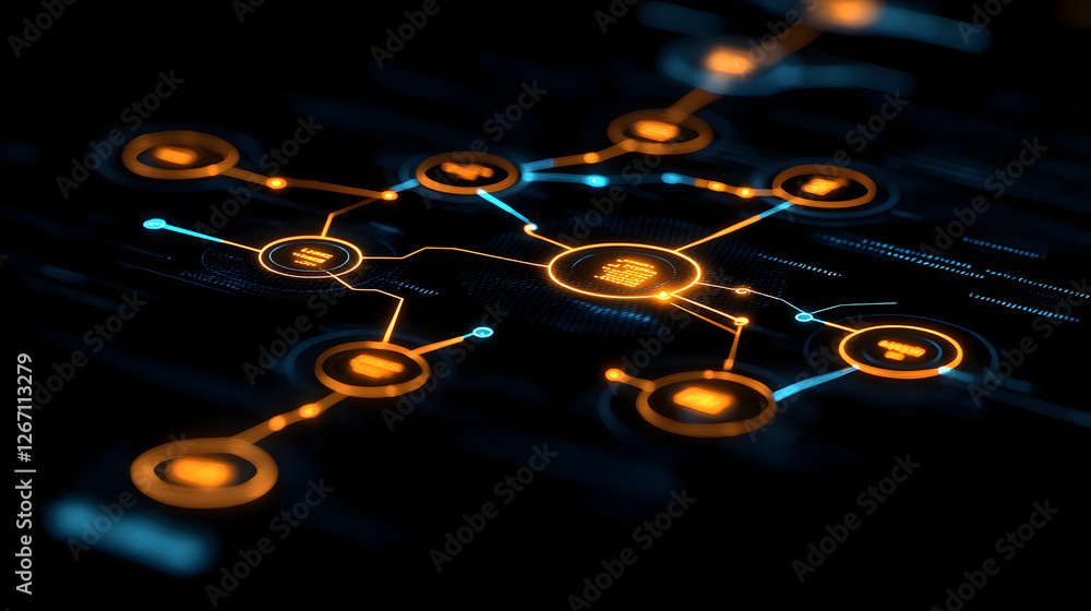 Poster connecting the dots: a visually stunning digital illustration showcases an intricate network of inte