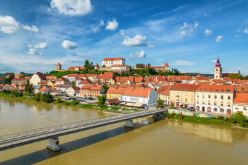 Obraz premium Aerial view of the Ptuj old town in summer, Slovenia.