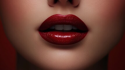 Fototapeta premium red matte lipstick female lips isolated on transparent background