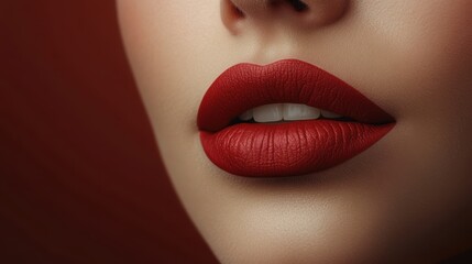 red matte lipstick female lips isolated on transparent background