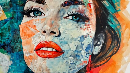 Vibrant mural art showcases an expressive female portrait with colorful paint splashes and intricate details in an urban setting - Powered by Adobe