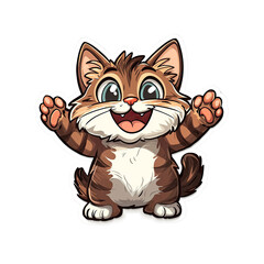 Obraz premium Adorable Cartoon Kitten with Welcoming Paws - Happy Pet Illustration