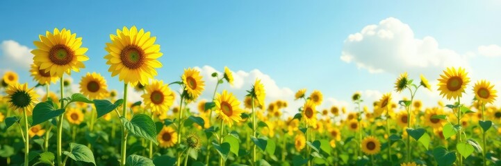 Tall sunflower stems swaying gently in the breeze, sunflowers, gentle, greenery