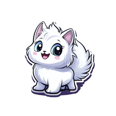 Obraz premium Adorable White Kitten Cartoon Illustration