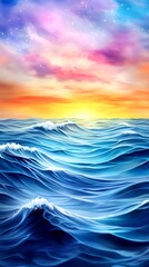 Obraz premium Dreamy Ocean Sunset, Colorful Waves - Vibrant color palettes