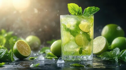 Fototapeta premium refreshing mojito cocktail with lime isolated on transparent background