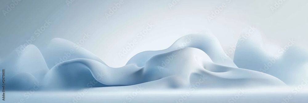 Poster Soft white waves create an abstract landscape in a tranquil setting with gentle curves and serene tones. Generative AI