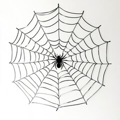 Obraz premium Black Spider Halloween Decoration on a Detailed Web Spooky Creepy Decoration for Party Autumn Festive Season Design Element Black and White Contrast 