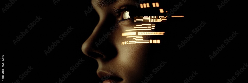 Leinwandbilder human face merges with glowing digital circuits in intriguing blend of technology and identity. gene