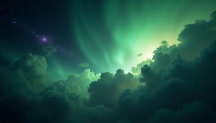 Obraz premium Night Sky Aurora Through Clouds