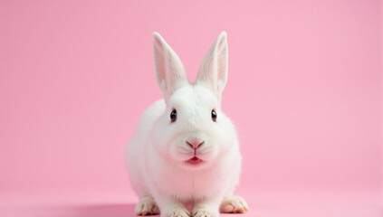 Obraz premium White Rabbit on Pink Background