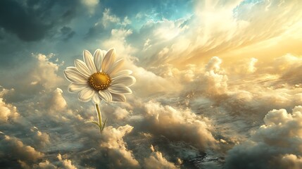 A Single Daisy Growing Through a Sea of Clouds