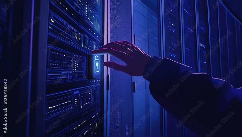 Poster securing digital assets: cybersecurity expert activates advanced encryption protocols immediately fo